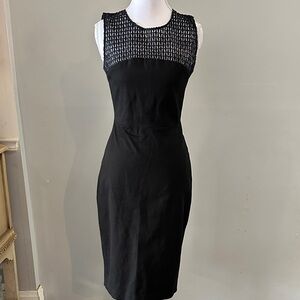 Roland Mouret Black Midi Dress with Textured Bodice